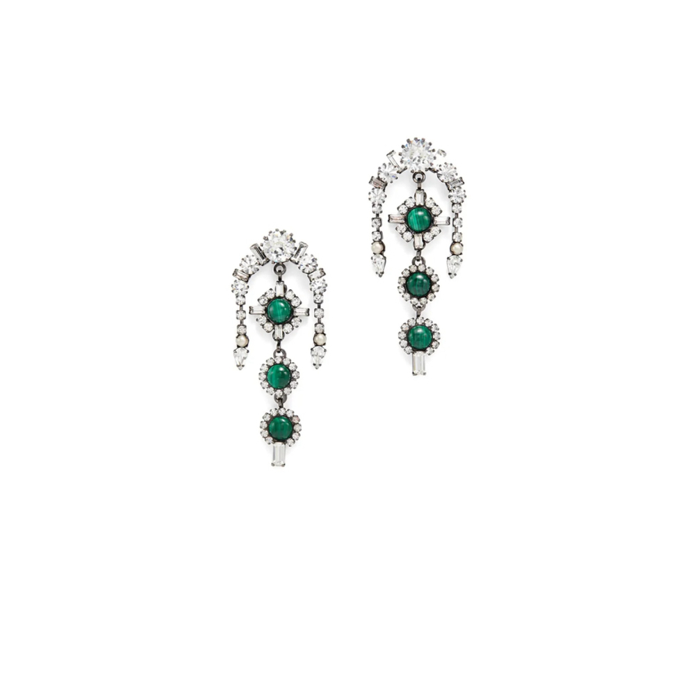 Elizabeth Cole Wyatt Statement Dangle Earrings Crystal & Emerald Tone